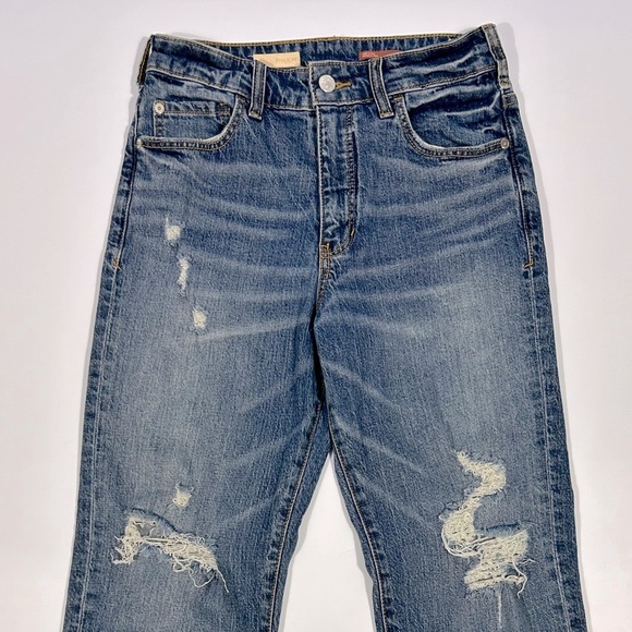 Pilcro Distressed Vintage Straight High Rise Raw Hem Rigid Denim Jean Size 27 - Picture 5 of 13